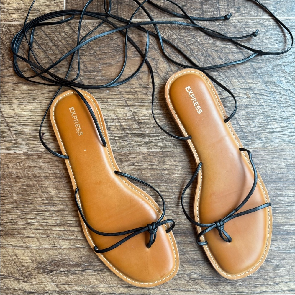 Express Women's Tan and Black Lace-Up Sandals